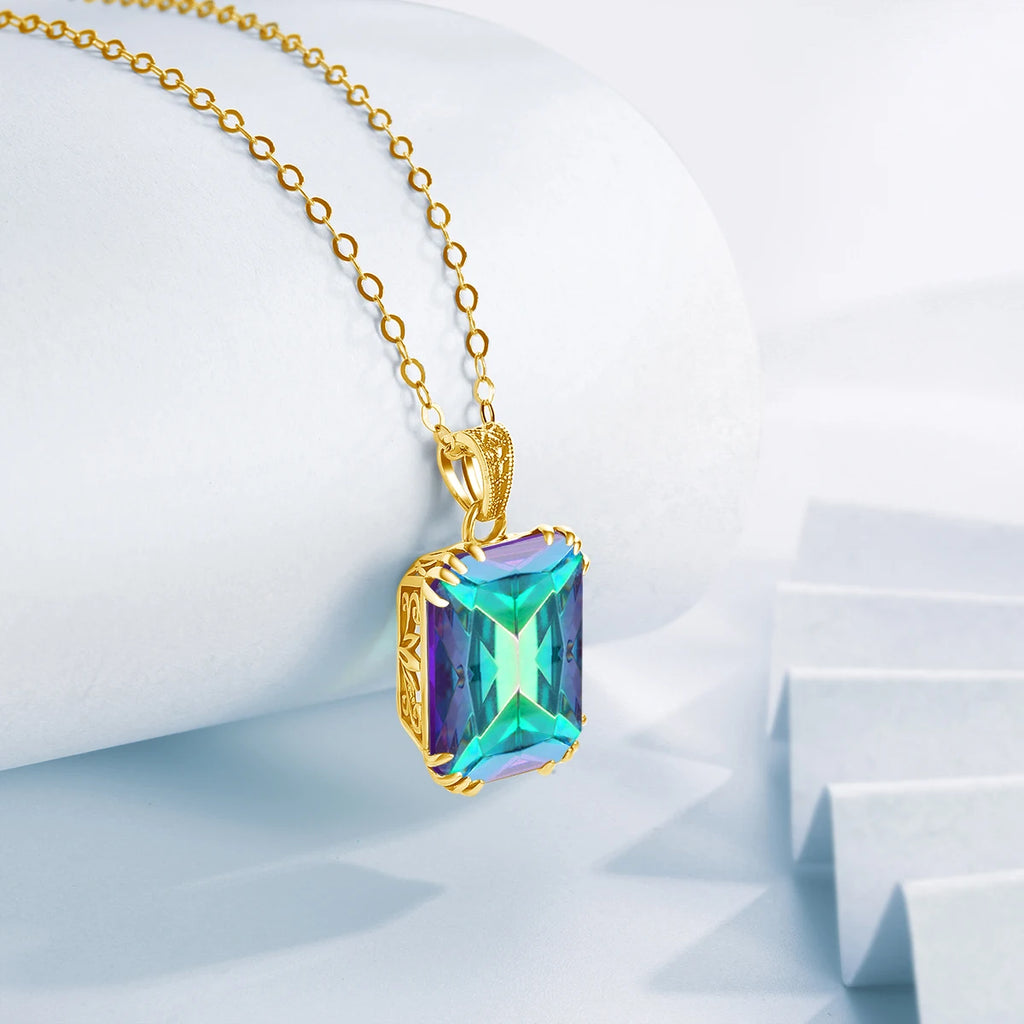 925 Sterling Silver Necklace For Women Luxury Aquamarine Gemstones Pendant Neck Chain Fine Jewelry Filigree Design