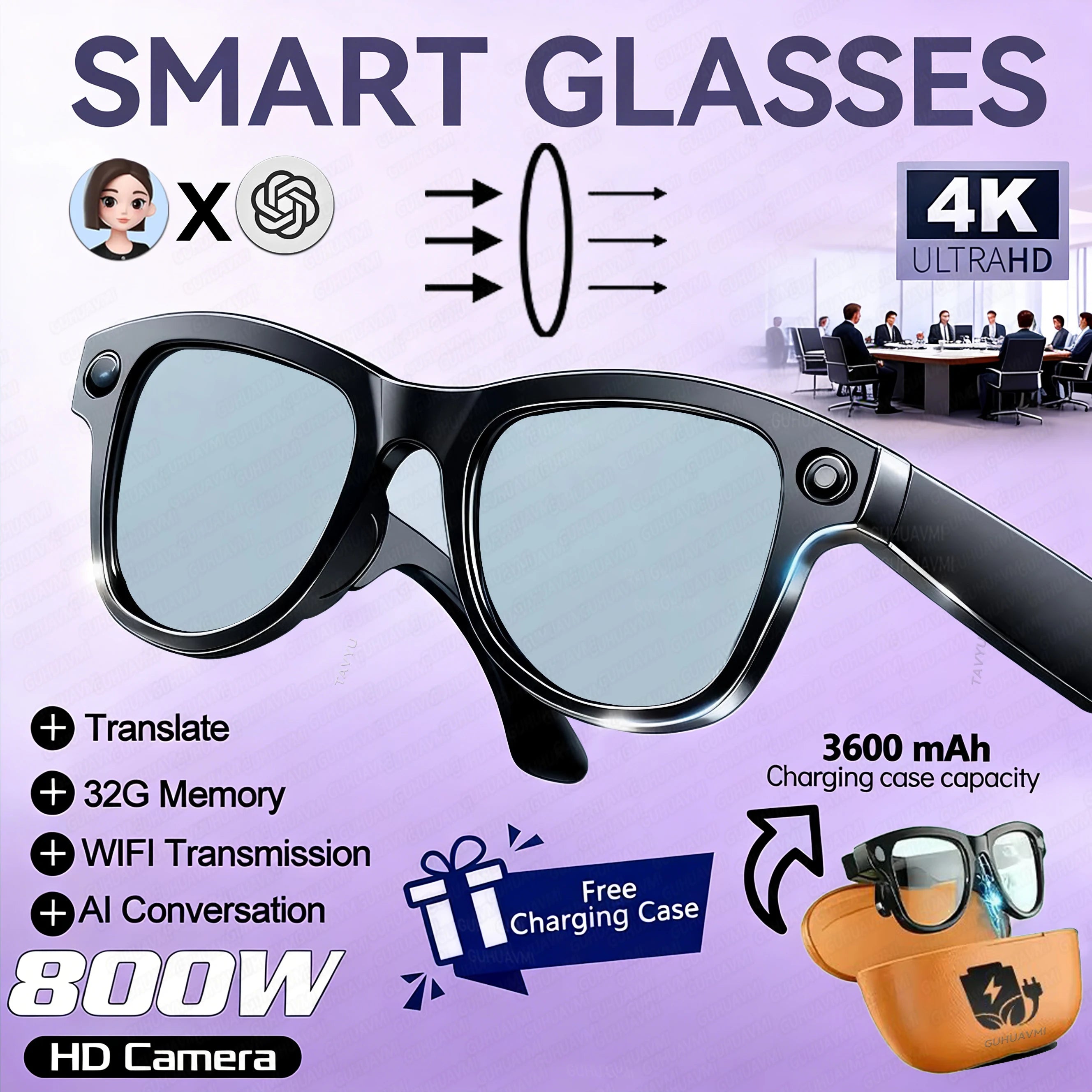 2026 Smart Glasses – 800MP Dual Camera, 3600mAh Power Bank, 120+ Languages AI Translation