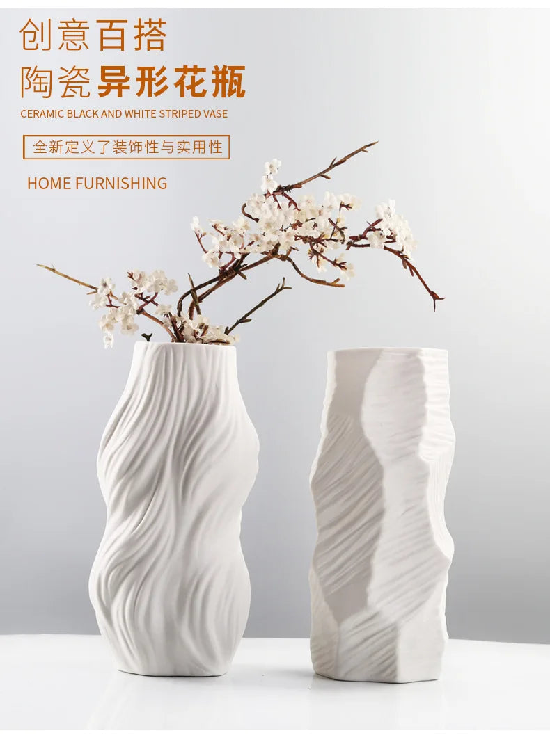 Simple European home decor ornaments, white ceramic vases, living room wine cabinets, dried flower crafts, flower utensils