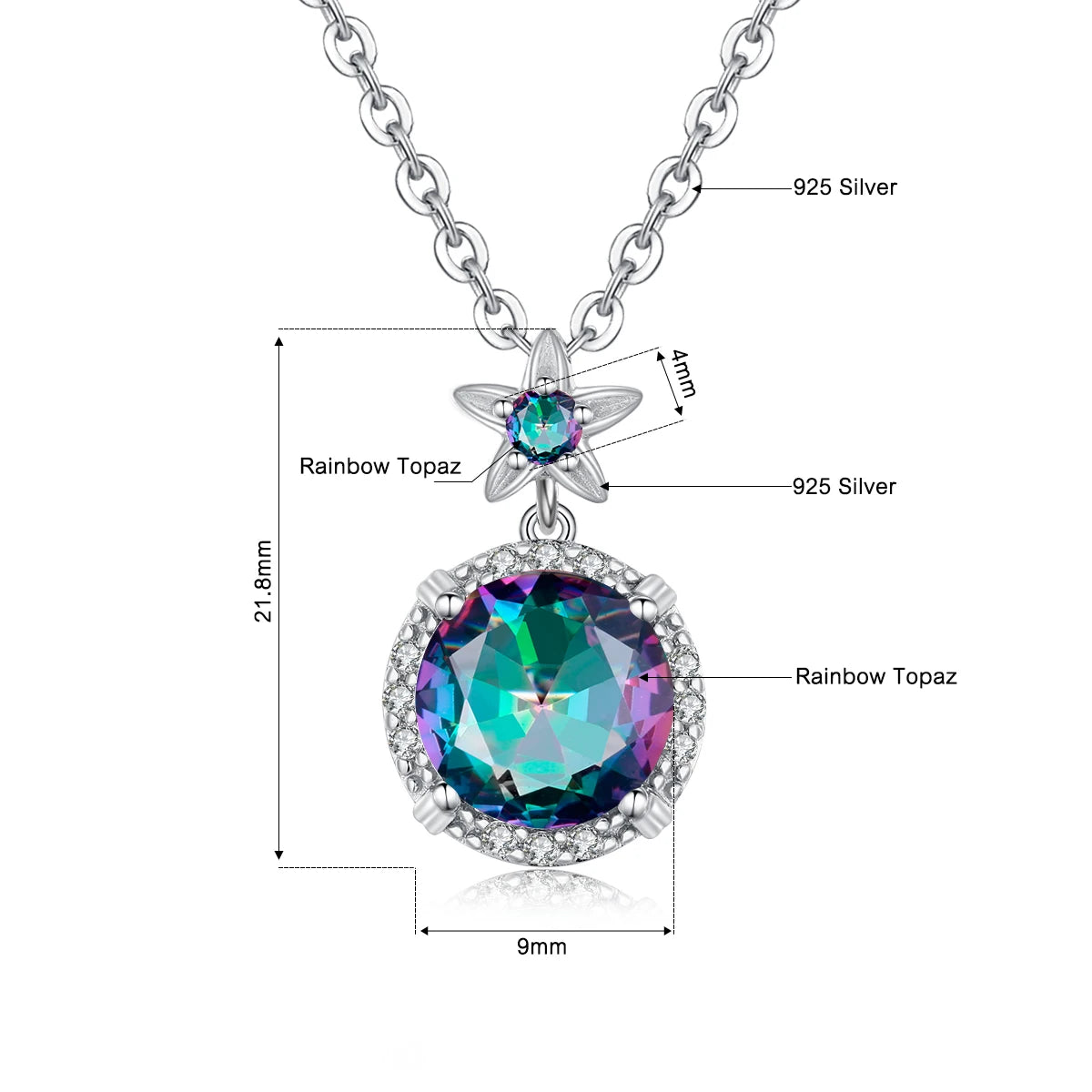 Shiny 925 Silver Necklace 9mm Round Opal Stone Pendant Beach Lover Gift Ocean Inspired Everyday Jewelry for Women Sensitive Skin