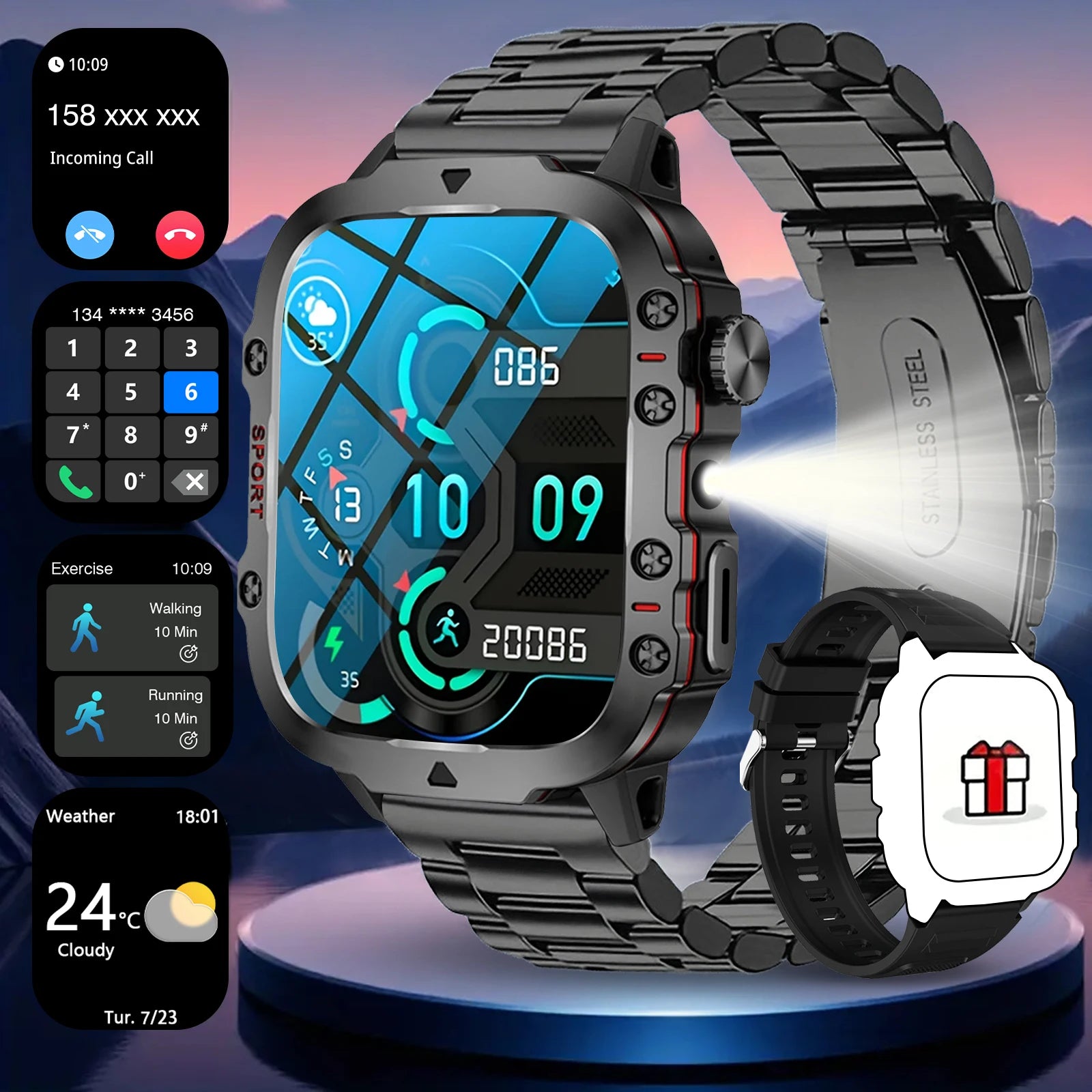 Smart Watch with LED Light – Wireless Calls, Multi-Sport Modes & Custom Wallpaper