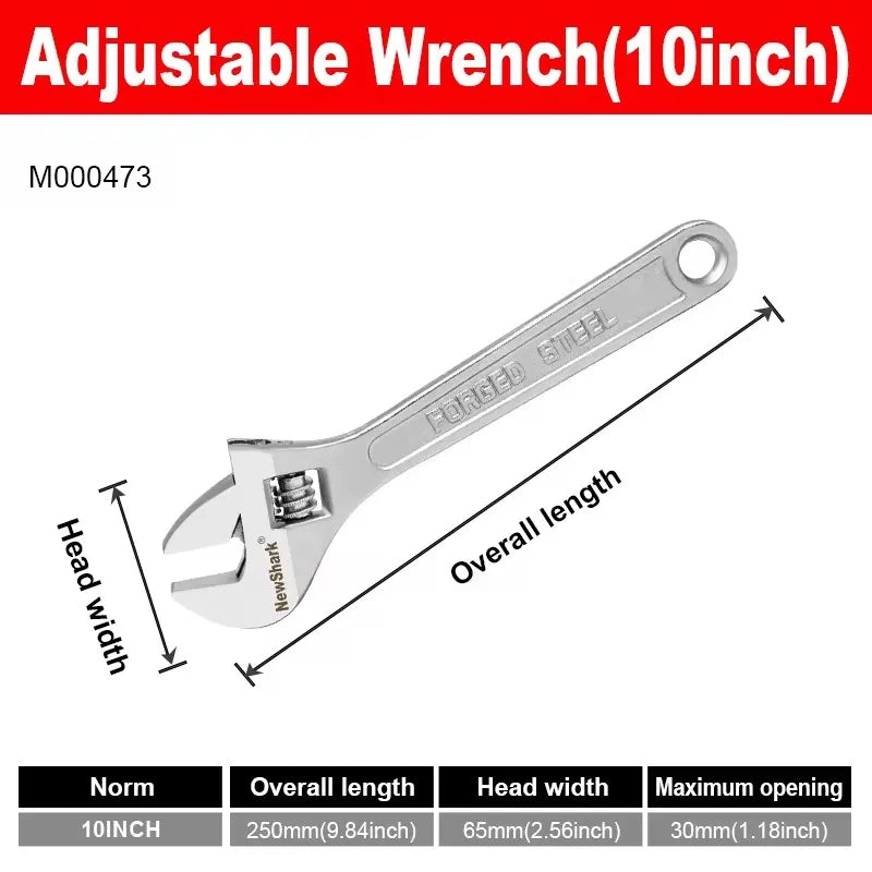 Adjustable Wrench – Large Opening Long Handle Universal Spanner CR-V Steel Workshop Tool