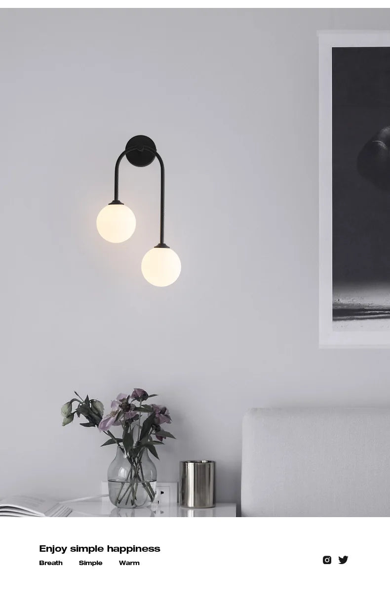 Nordic Wall Lamp – Double Glass Ball Bedroom & Living Room Sconce