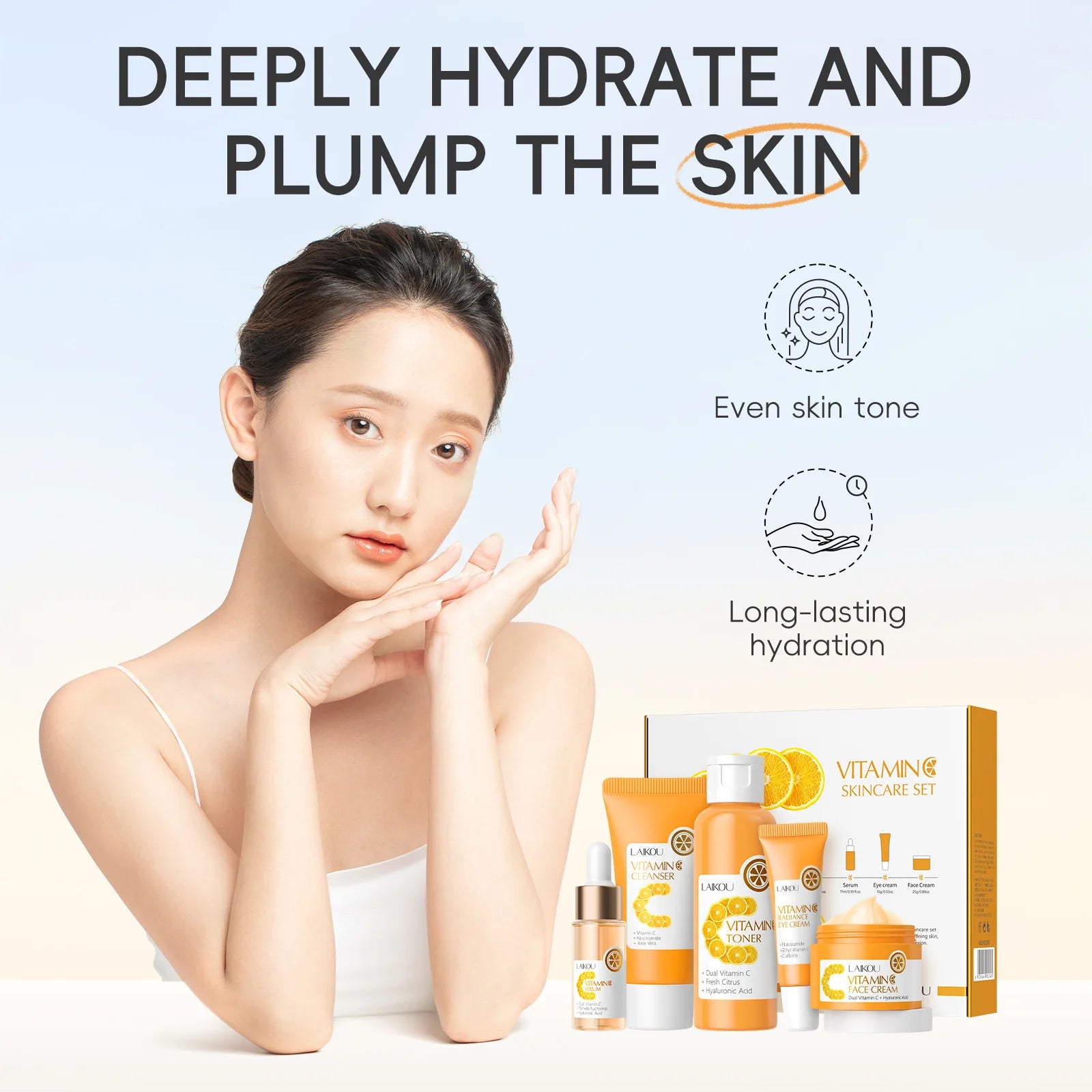 Vitamin C Skincare 5pcs Set Facial Care Brightening Essence Cream Serum Cleanser Toner Eye Cream Moisturizing