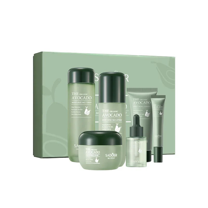 Avocado Skin Care Product Set, Six-Piece Set for Cleansing, Hydrating, and Moisturizing, Deeply Cleans Skin Impurities and Cosmetic Residue, Cleans Pores and Purifies the Skin. Reduces Fine Lines Around the Eyes, Provides Del