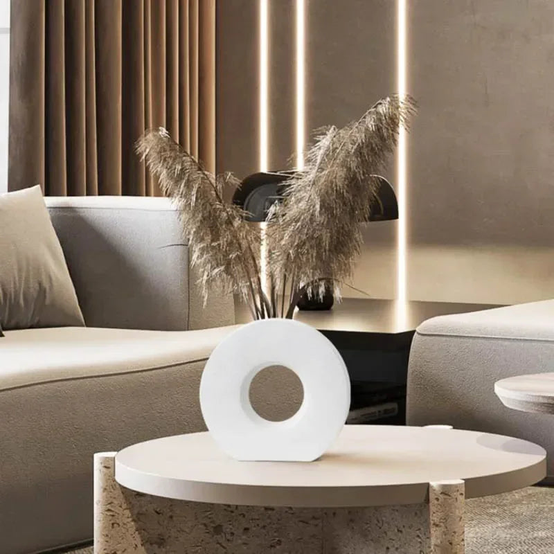 Nordic Ceramic Vase - Modern Matte Donut Centerpiece Decor