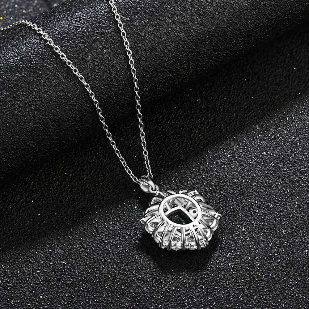 ATTAGEMS 925 Sterling Silver Emerald Stone Pendant Necklace With Chain 45cm Fine Jewelry Gift