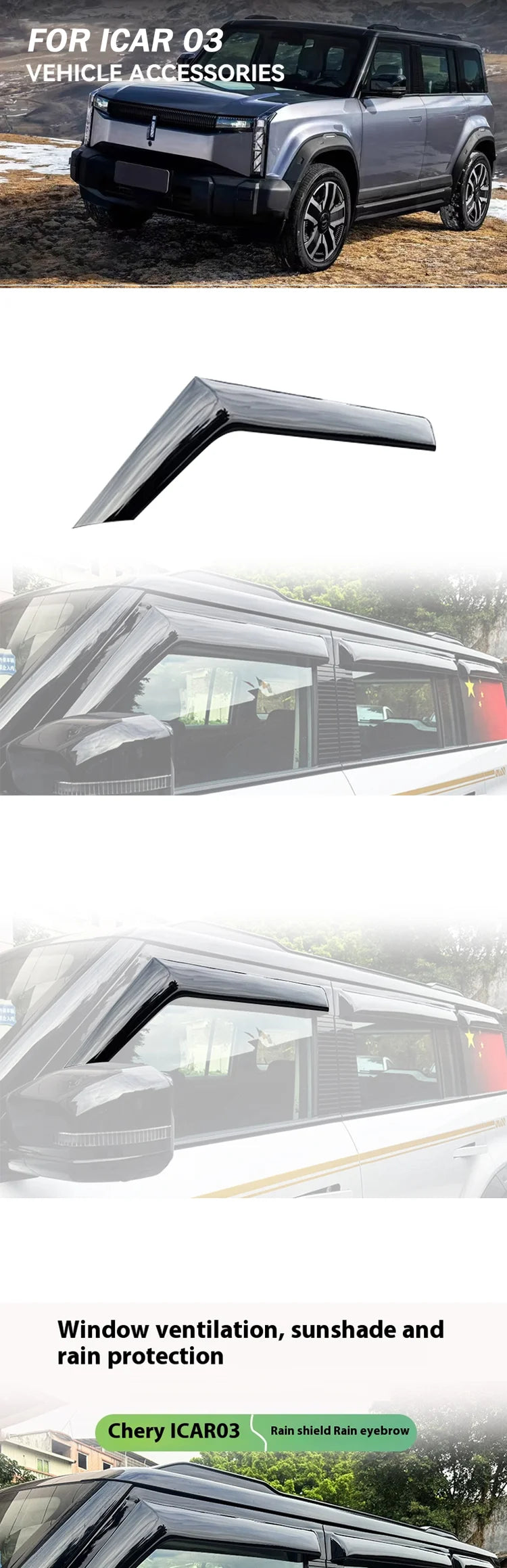 Car Exterior Accessories 6pcs Wind Deflector Rain Guard Window Visor For Chery Icar 03 Jaecoo J6 Accessories