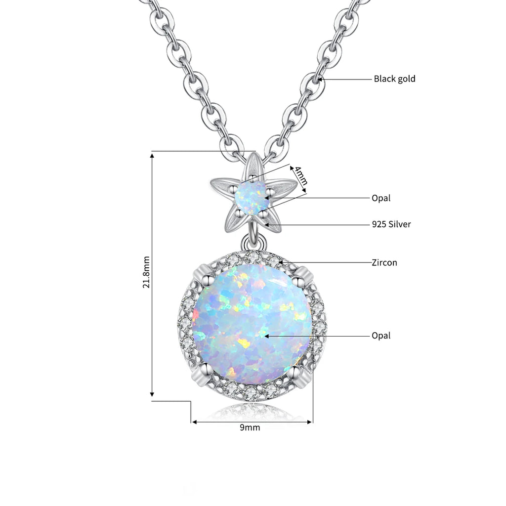 Shiny 925 Silver Necklace 9mm Round Opal Stone Pendant Beach Lover Gift Ocean Inspired Everyday Jewelry for Women Sensitive Skin