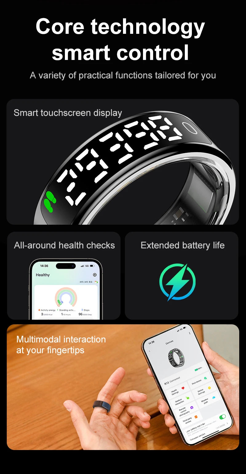 Smart Ring with Charging Case – Fitness Tracker, Sleep Monitor, Pedometer, IP68