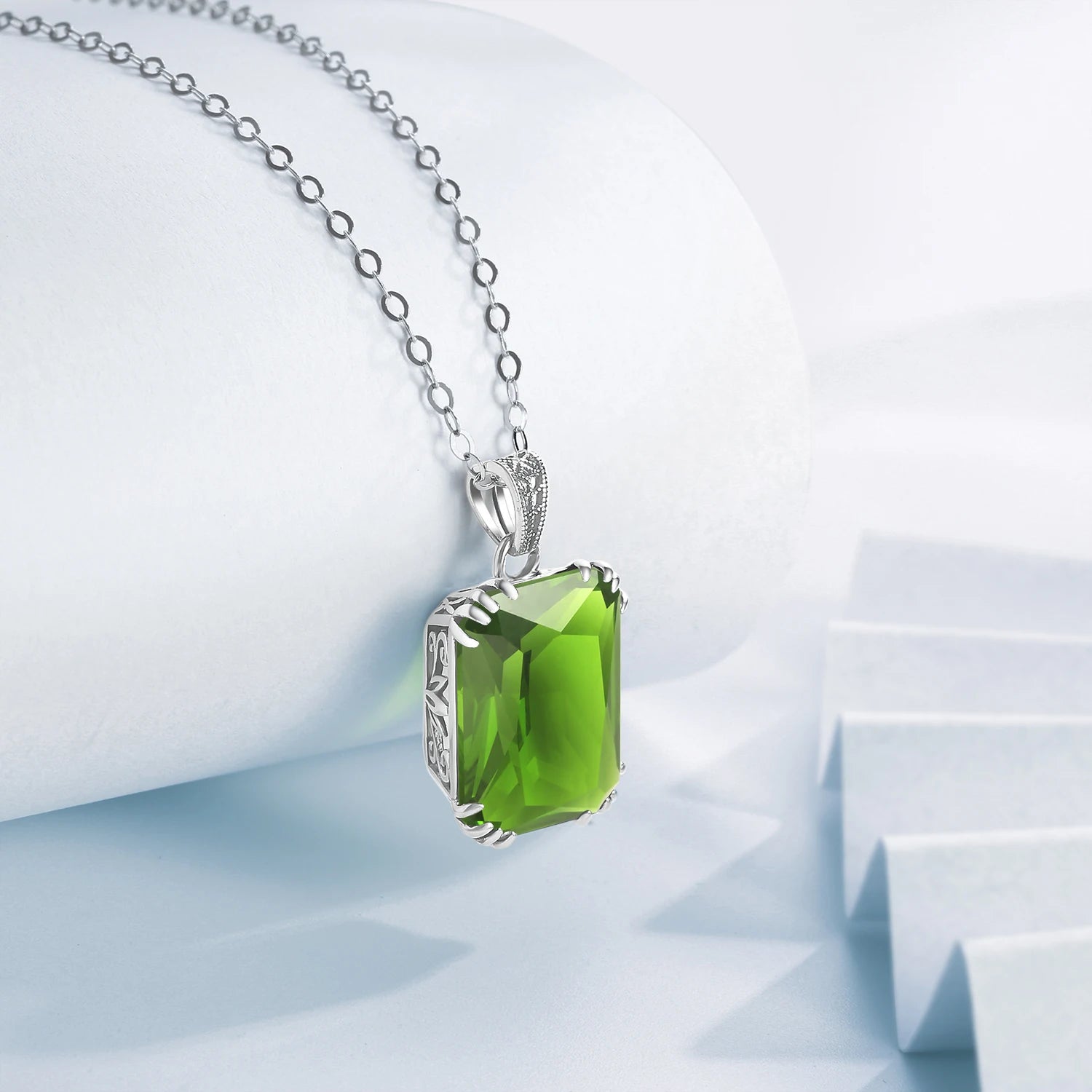 925 Sterling Silver Necklace For Women Luxury Aquamarine Gemstones Pendant Neck Chain Fine Jewelry Filigree Design