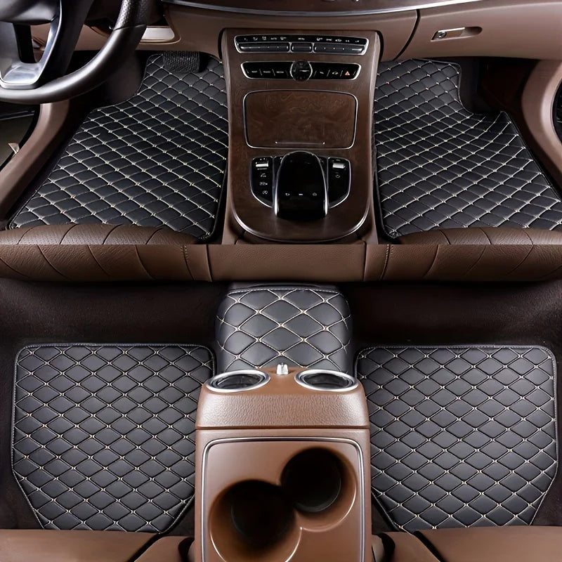 5Pcs Car Floor Mats PU Leather Waterproof Auto Foot Pad Protector pads Fashion Universal Car Carpet Cushion For All Seasons