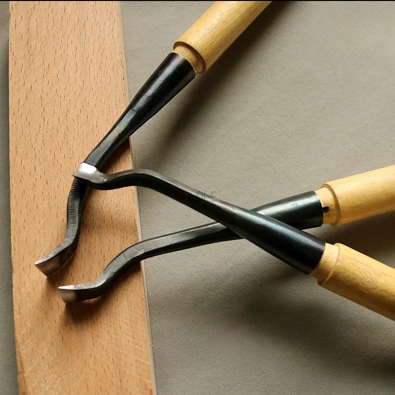 Hand Forged Carving Knife Woodworking 90° Elbow Durable Round Chisel Knife Manual Tools Carpentry Root-Carving Sculpture Chisel