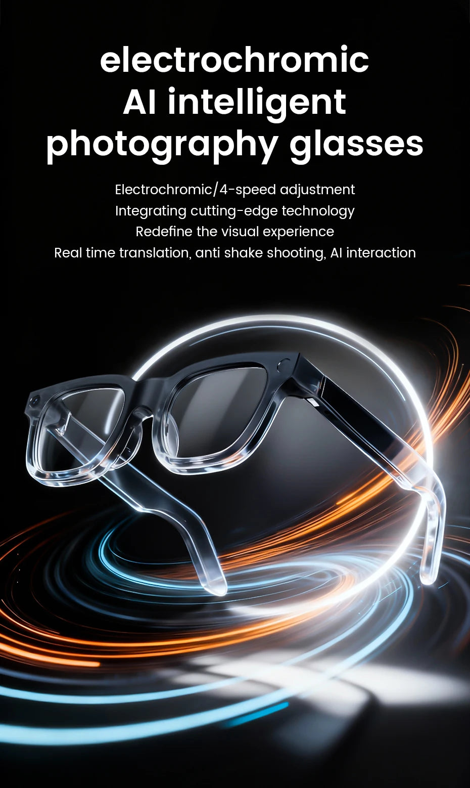 Smart Glasses HD Camera Bluetooth AI Translation – Black Sunglasses