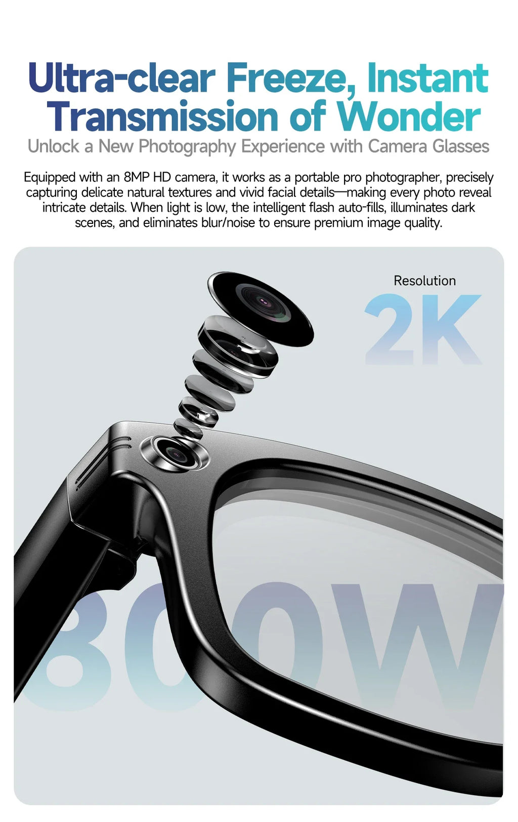 AI Smart Glasses with 8MP Camera – WiFi 5G/4G, Bluetooth, Voice Assistant, Music & Video | Men & Women