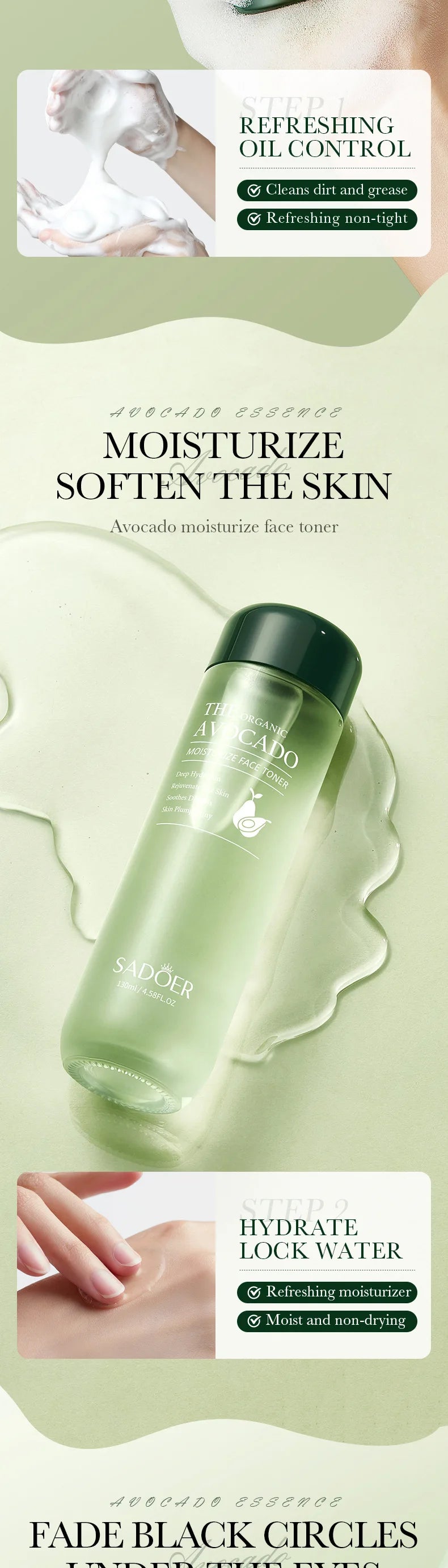 Avocado Skin Care Product Set, Six-Piece Set for Cleansing, Hydrating, and Moisturizing, Deeply Cleans Skin Impurities and Cosmetic Residue, Cleans Pores and Purifies the Skin. Reduces Fine Lines Around the Eyes, Provides Del