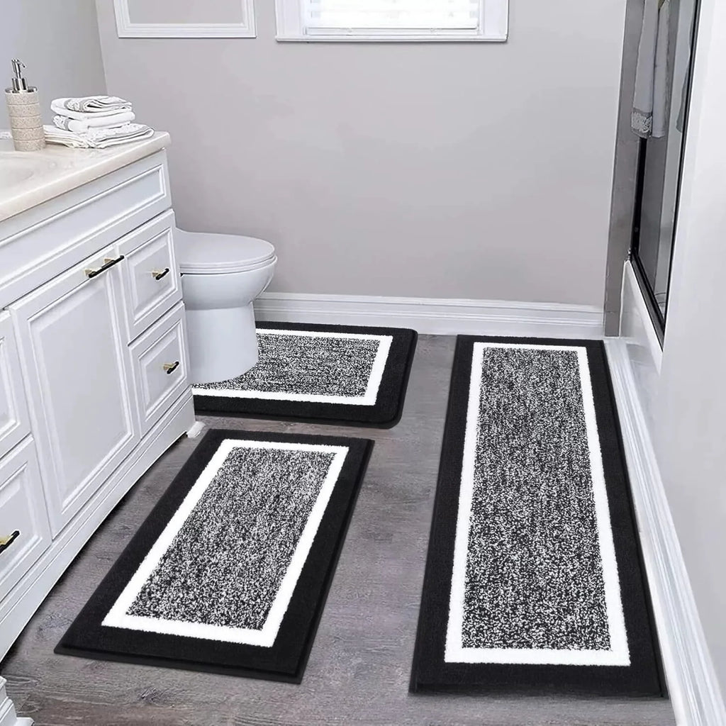 Washable Microfiber Bathroom Rugs Set 3pcs/set  Non Slip Absorbent Bath Mats for Bathroom Floor / Shower Mat/ Bathroom Rug/욕실 카펫