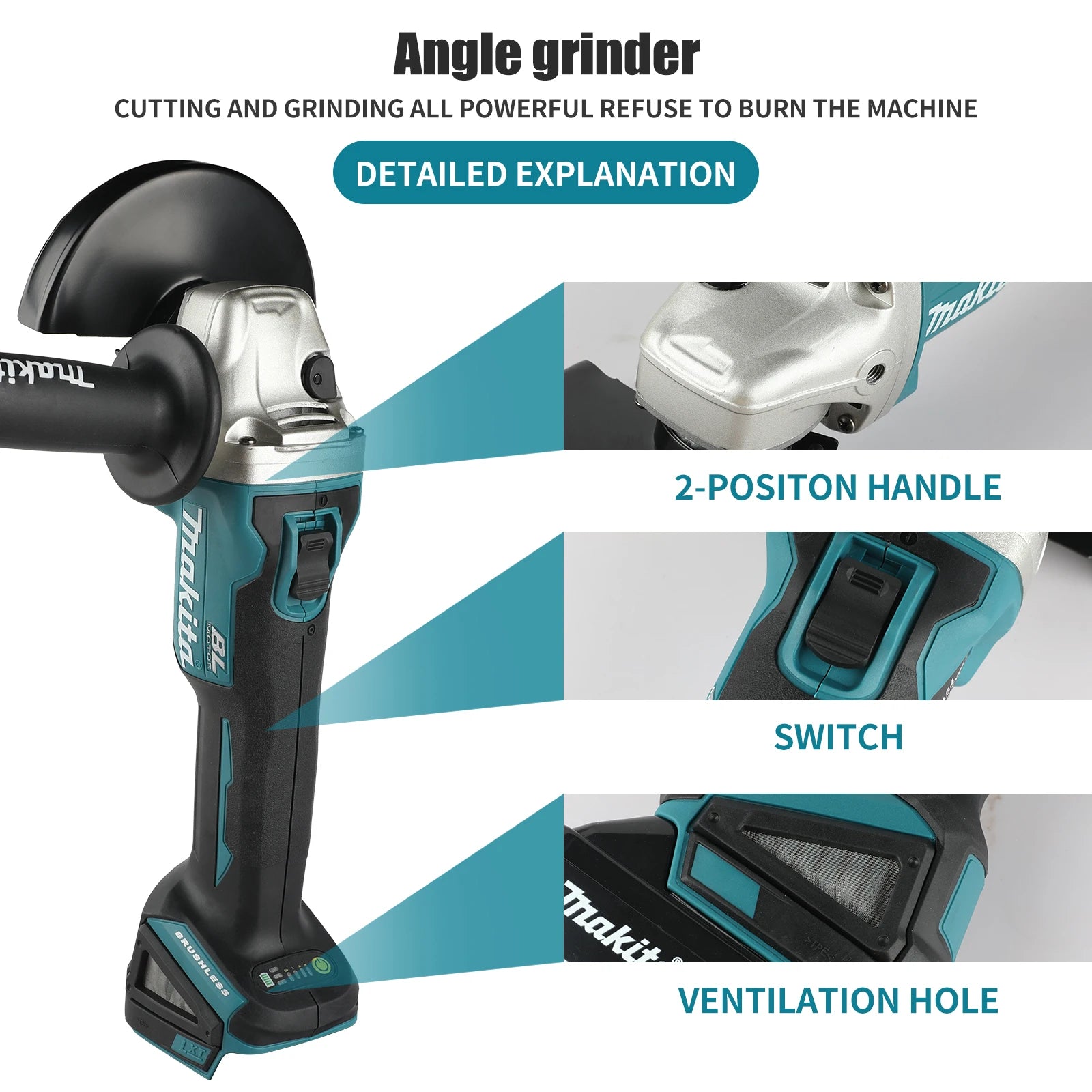 Makita DGA406 Brushless Angle Grinder – 100mm / 125mm