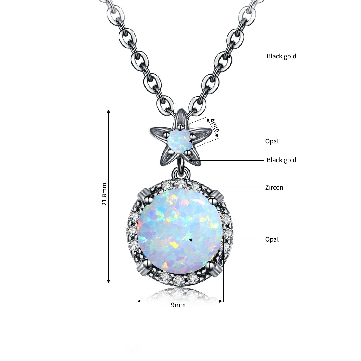 Shiny 925 Silver Necklace 9mm Round Opal Stone Pendant Beach Lover Gift Ocean Inspired Everyday Jewelry for Women Sensitive Skin
