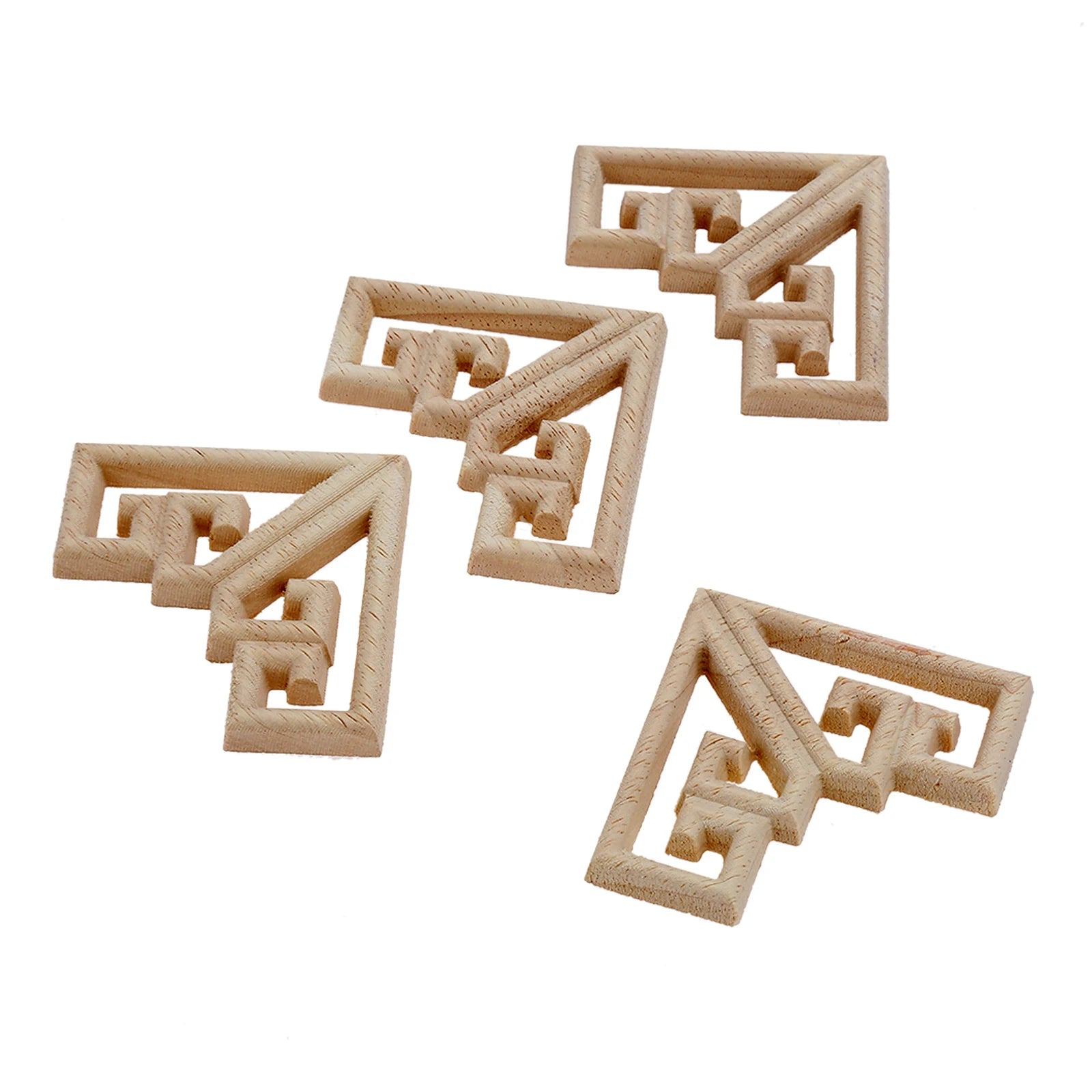 4PC 6.5cm Woodcarving Corner Decal Wood Figurines Crafts Corner Appliques Frame Door Furniture Woodcarving Decorative Home Decor