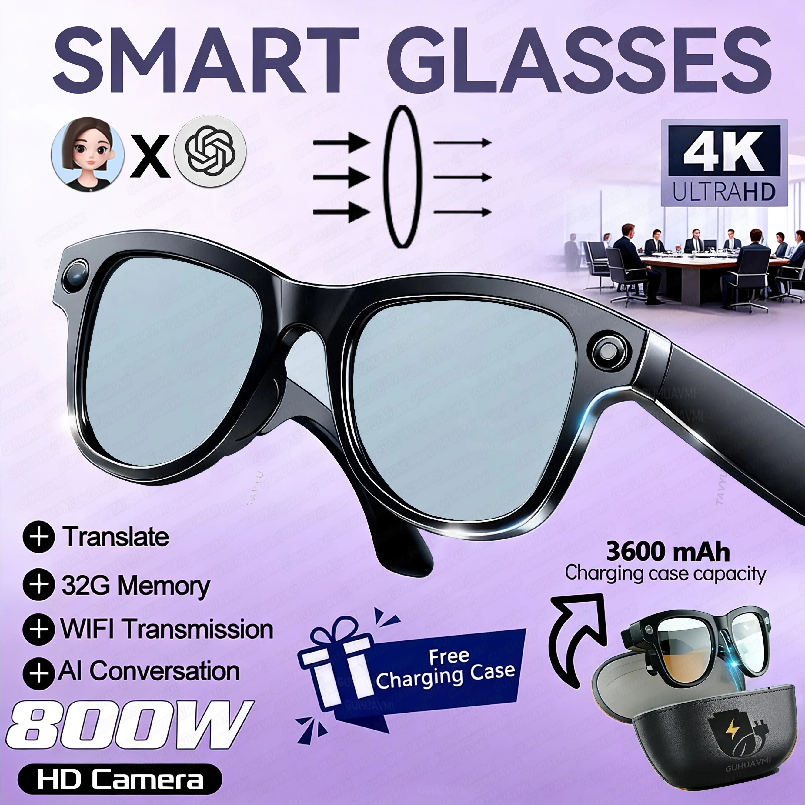 2026 Smart Glasses – 800MP Dual Camera, 3600mAh Power Bank, 120+ Languages AI Translation
