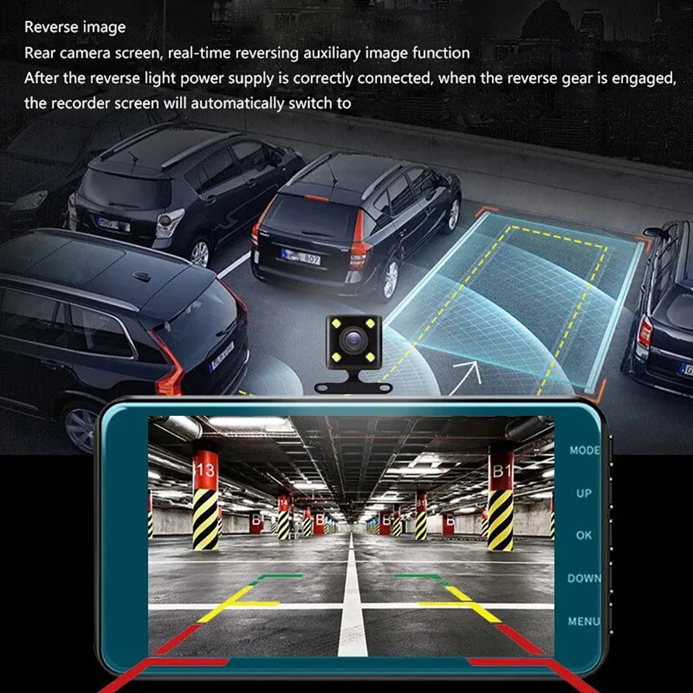 4-inch 1080P Dash Cam Touch Screen – Front & Rear DVR G-Sensor Night Vision 24H Parking