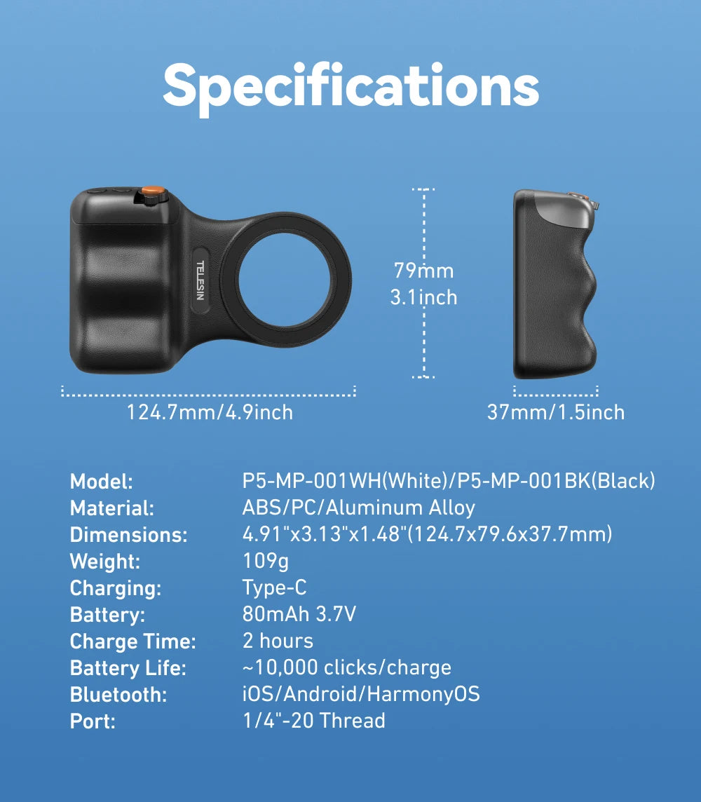 TELESIN Magnetic Phone Grip with Bluetooth Remote – iPhone & Android Compatible