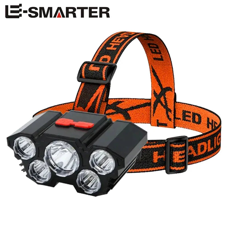 5 LED USB Rechargeable Headlamp, Powerful Head Torch for Camping, Fishing and Outdoor