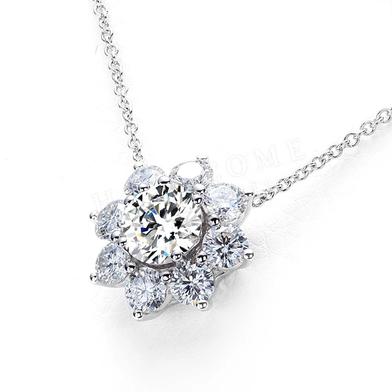 925 Silver Necklace With Real D Color Moissanite 1 Carat Round Shape best gift wedding jewelry