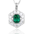 ATTAGEMS 925 Sterling Silver Emerald Stone Pendant Necklace With Chain 45cm Fine Jewelry Gift
