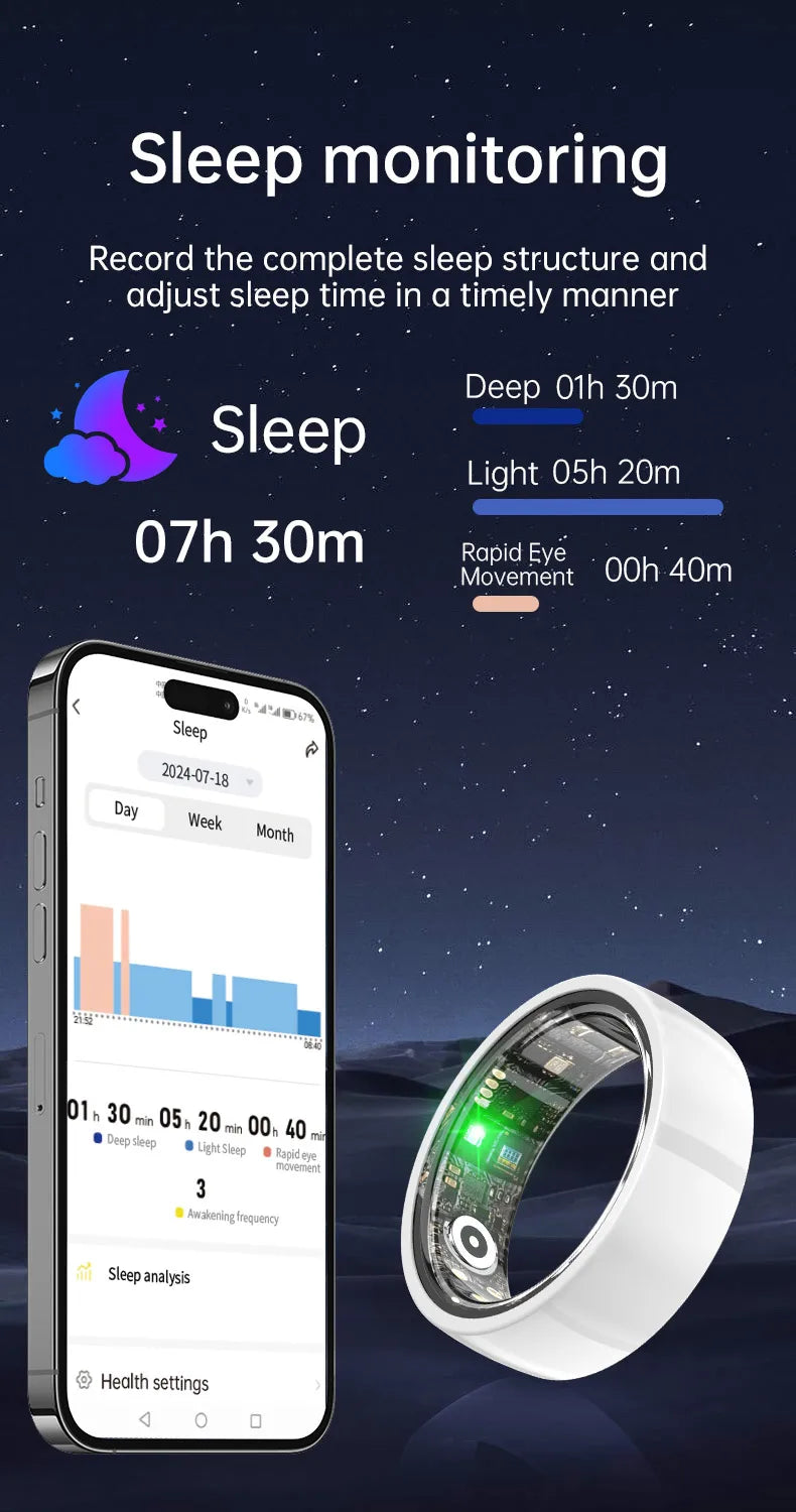 Smart Health R1000 Ceramic Fitness Ring – Sleep & Heart Rate Monitor