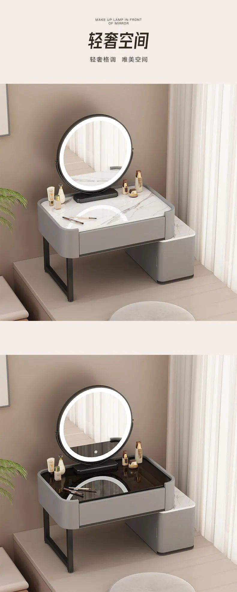 Luxury Dressing Table with Mirror – Makeup Organiser & Storage Shelf