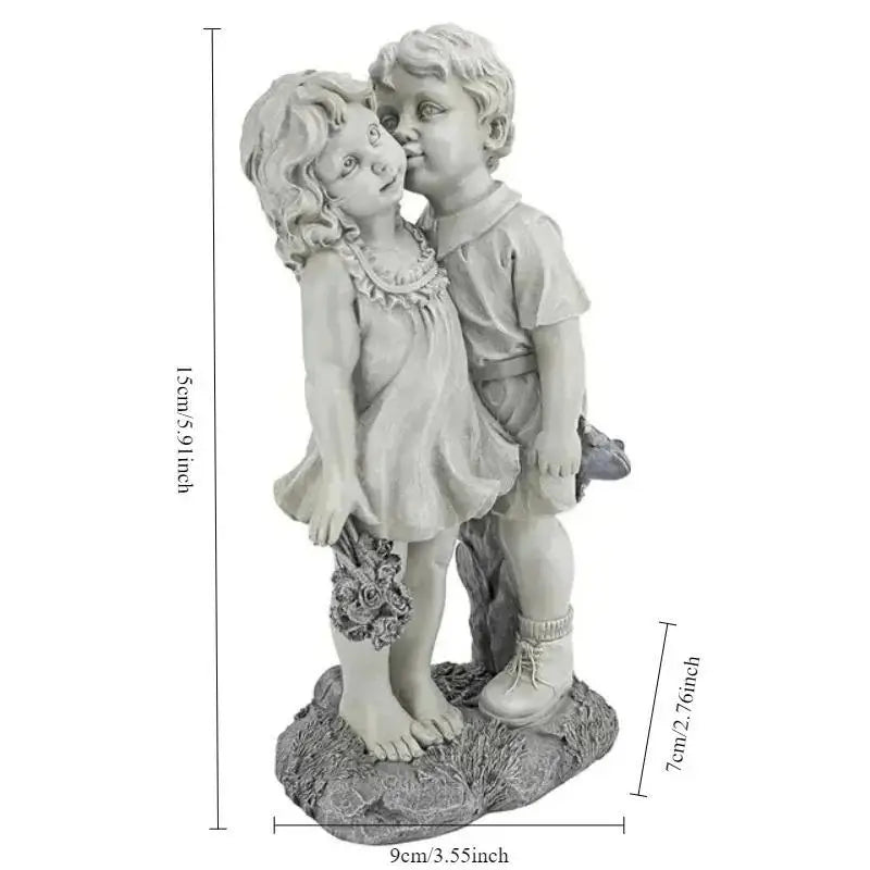 Garden Decor Endearing Sculpture Kids Sharing A Kiss on The Bench Living Room Decoration Fairy Garden Decorative Figurines