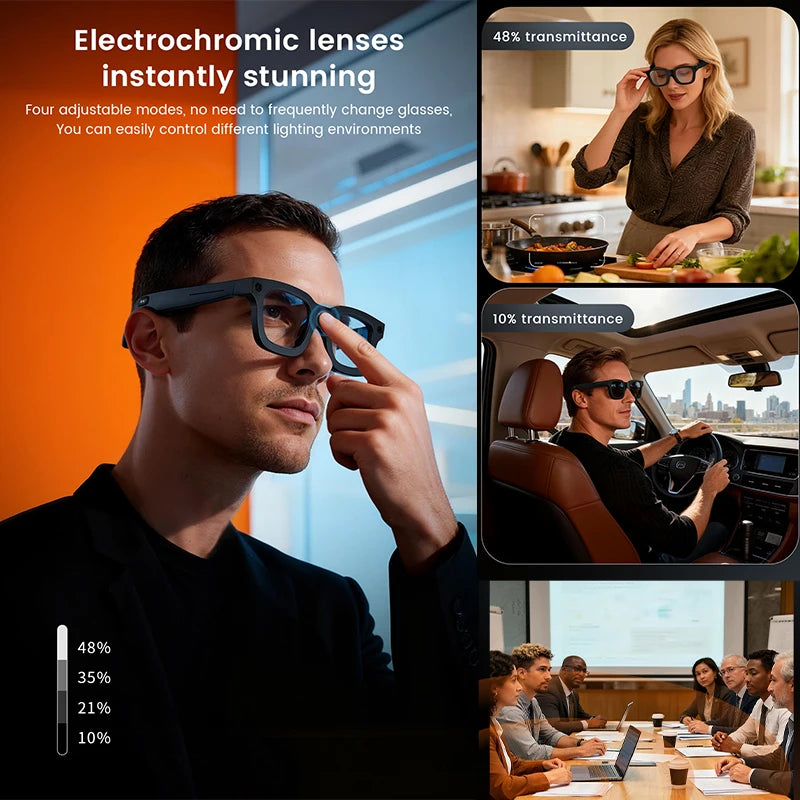 Smart Glasses HD Camera Bluetooth AI Translation – Black Sunglasses