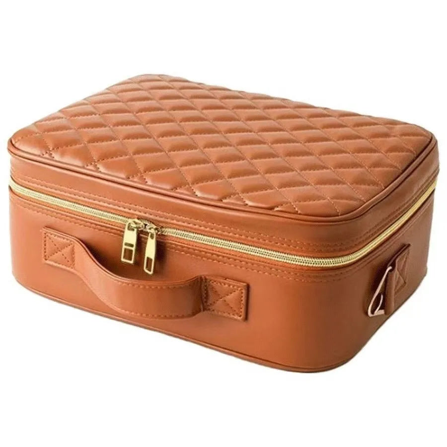 Luxury Makeup Bag LED Light Strip Mirror Makeup Case Portable Large Capacity Detachable Partition Storage Makeup Case