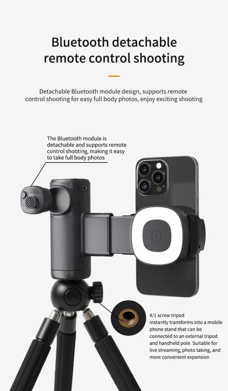 Portable Handle Mobile Camera Assistant with Bluetooth LED Selfie Light Adjustable Angle for Phone Photography Live Streaming