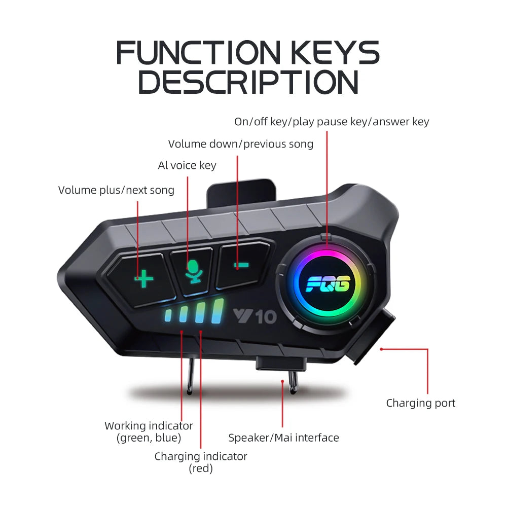 Bluetooth 5.3 Motorcycle Helmet Headset – Waterproof, Hands-Free, MP3