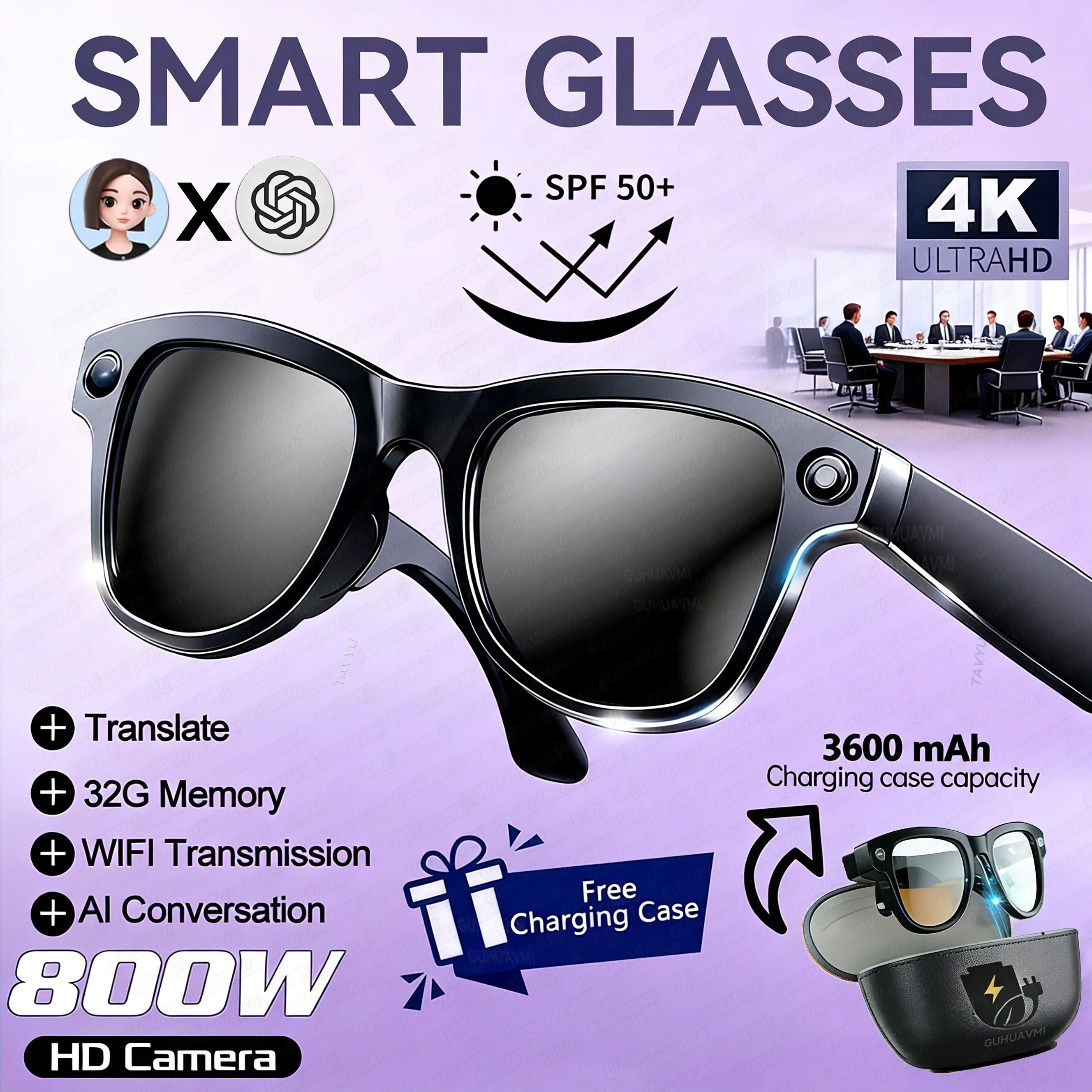 2026 Smart Glasses – 800MP Dual Camera, 3600mAh Power Bank, 120+ Languages AI Translation