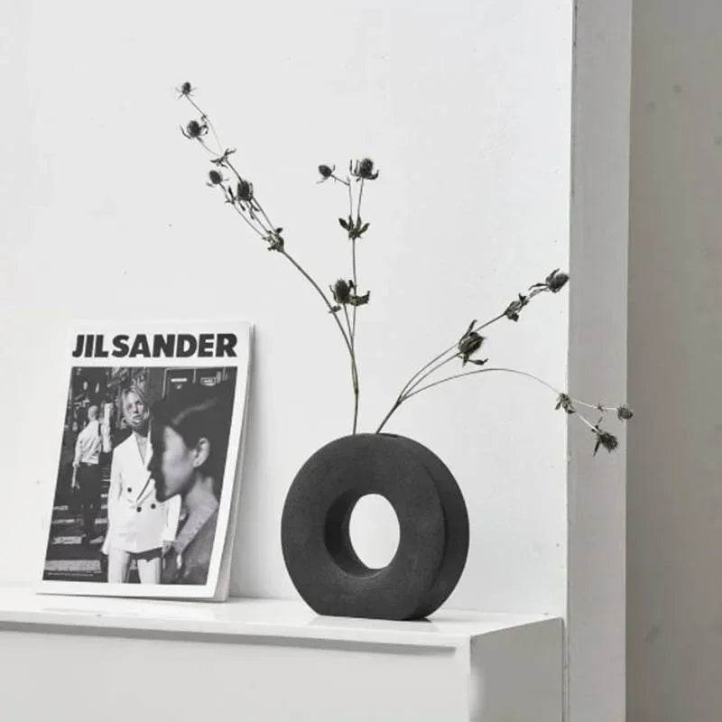 Nordic Ceramic Vase - Modern Matte Donut Centerpiece Decor