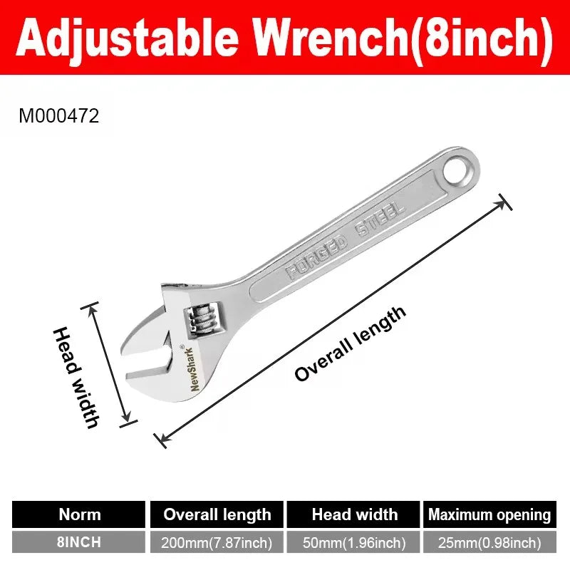 Adjustable Wrench – Large Opening Long Handle Universal Spanner CR-V Steel Workshop Tool