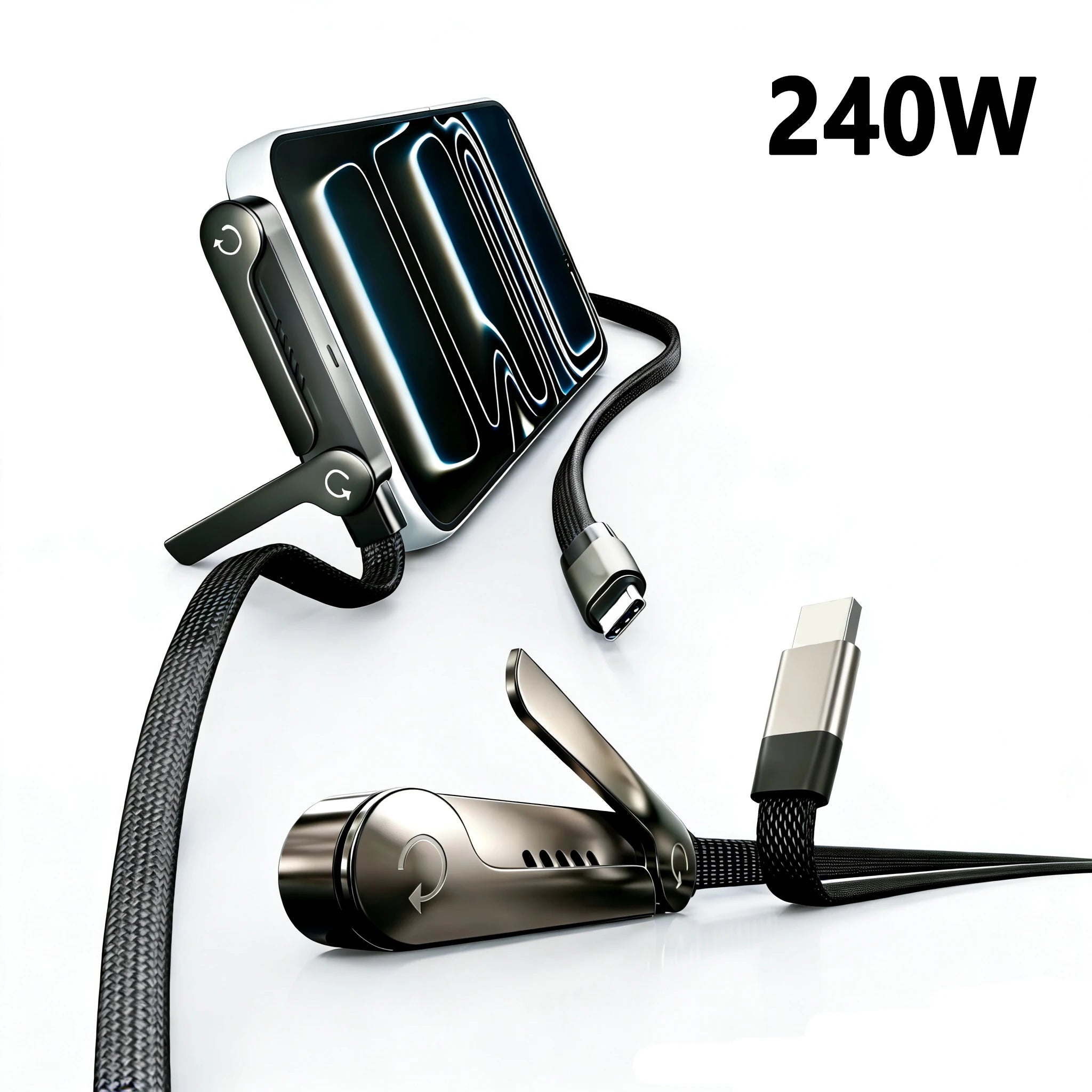 2-in-1 USB-C 240W Fast Charging Cable with Foldable Phone Holder Stand