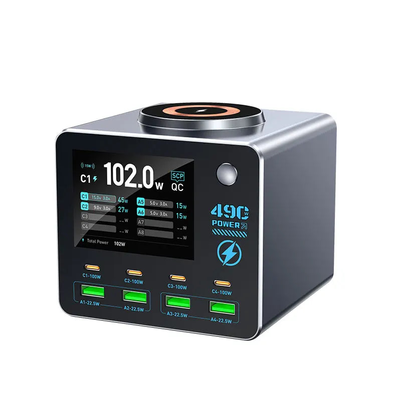 140W Smart Digital Multi-Port Charger 4C4A Wireless Charging for Smartphones Tablets And More - Fast Charging Hub