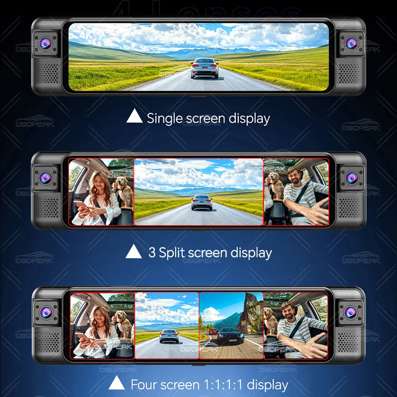 4-Channel 360° Dash Cam 11" 4K+1K+1K+1K – WIFI ADAS BSD Night Vision 24H Parking Monitor