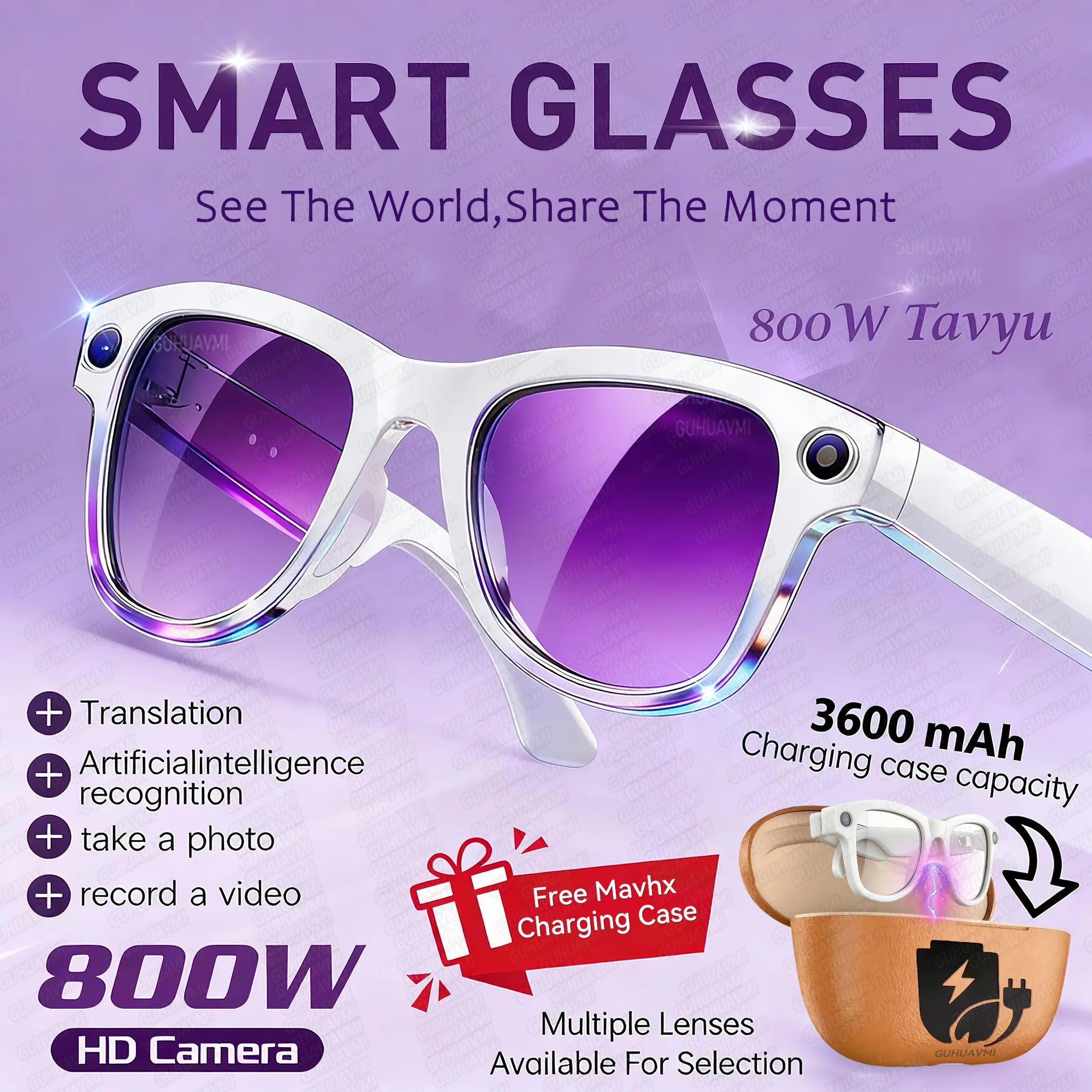 2026 Smart Glasses – 800MP Dual Camera, 3600mAh Power Bank, 120+ Languages AI Translation