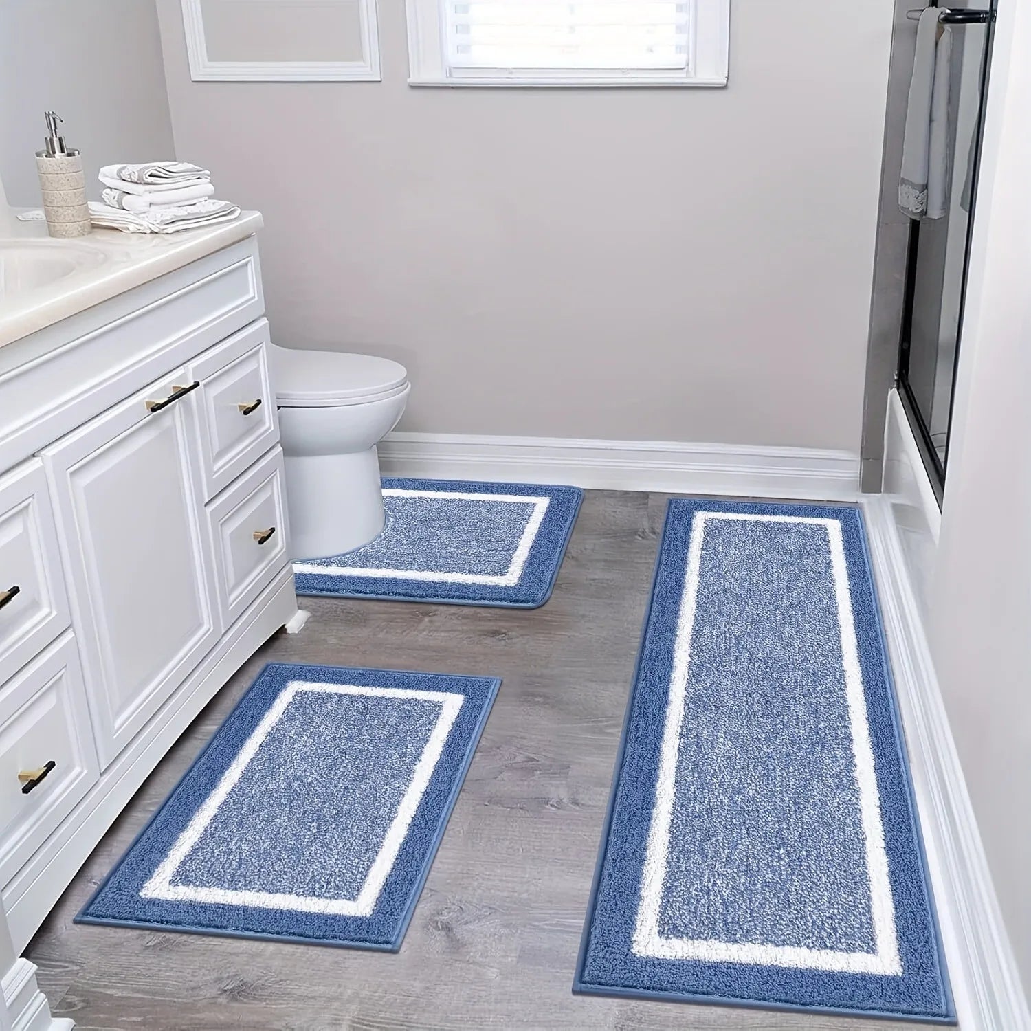 Washable Microfiber Bathroom Rugs Set 3pcs/set  Non Slip Absorbent Bath Mats for Bathroom Floor / Shower Mat/ Bathroom Rug/욕실 카펫