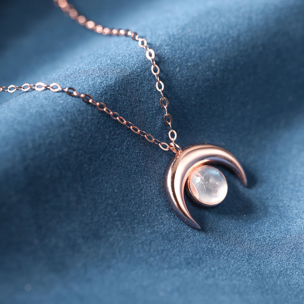 925 Sterling Silver Moon Pendant Necklace Vintage Aesthetic Crescent Moonstone Chain for Women Girl Anniversary Jewelry Gifts