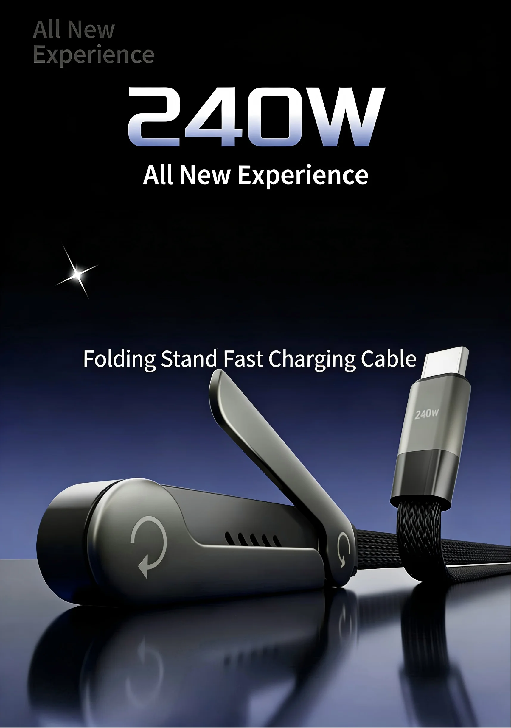 2-in-1 USB-C 240W Fast Charging Cable with Foldable Phone Holder Stand