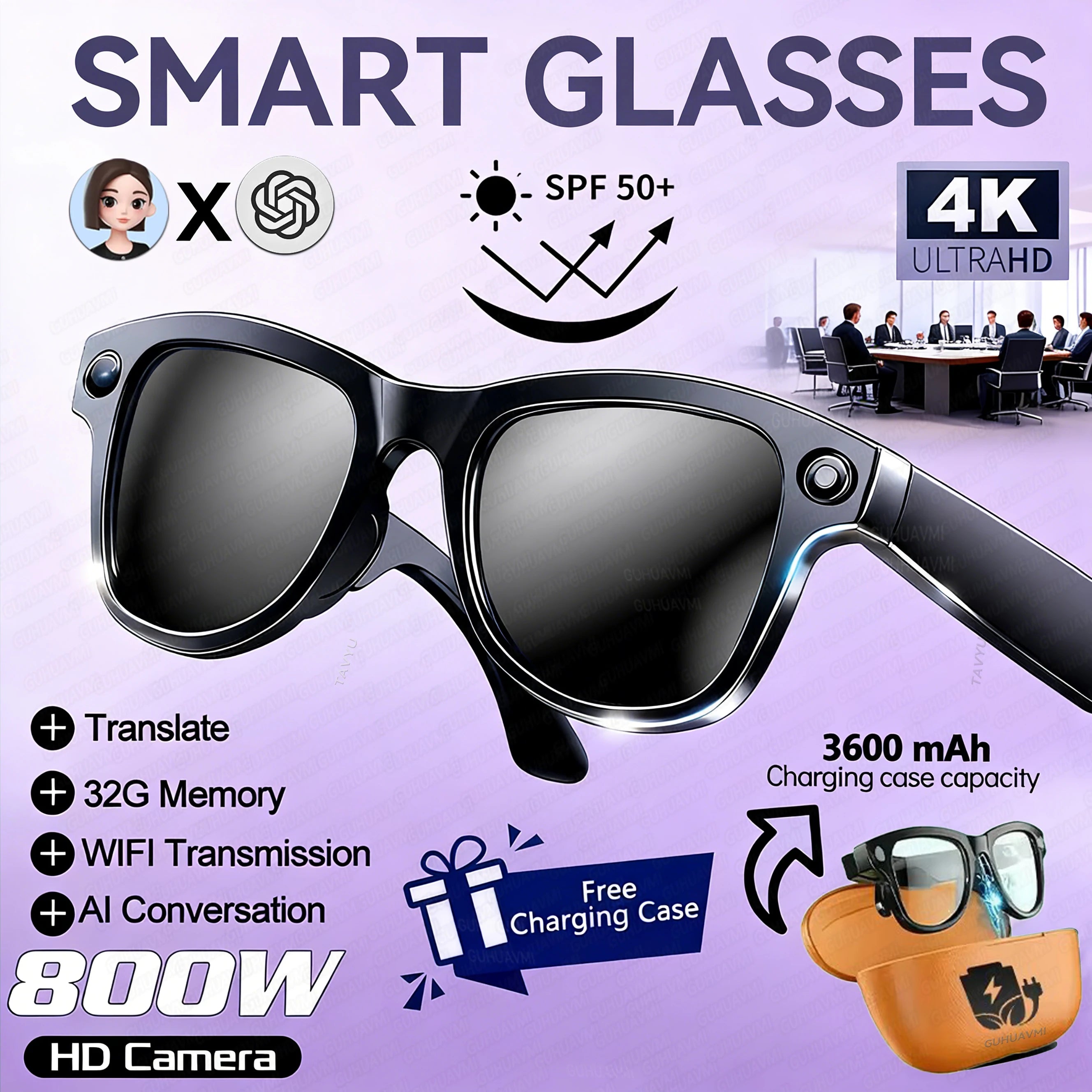 2026 Smart Glasses – 800MP Dual Camera, 3600mAh Power Bank, 120+ Languages AI Translation