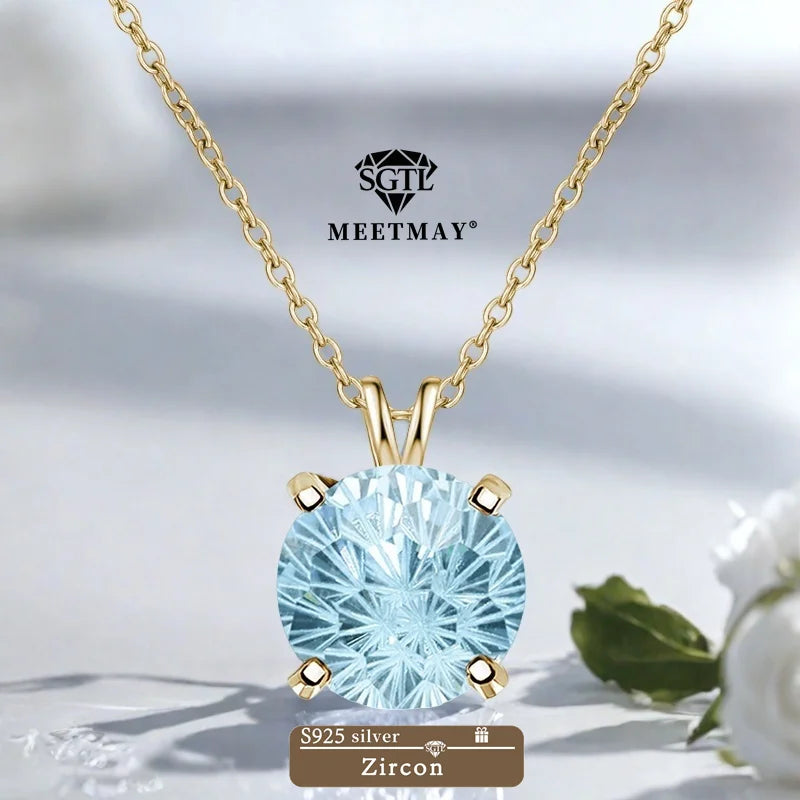 S925 sterling silver sparkle Pyrotechnic cut Cubic Zirconia pendant necklace for women fine jewelry simple classic colorful