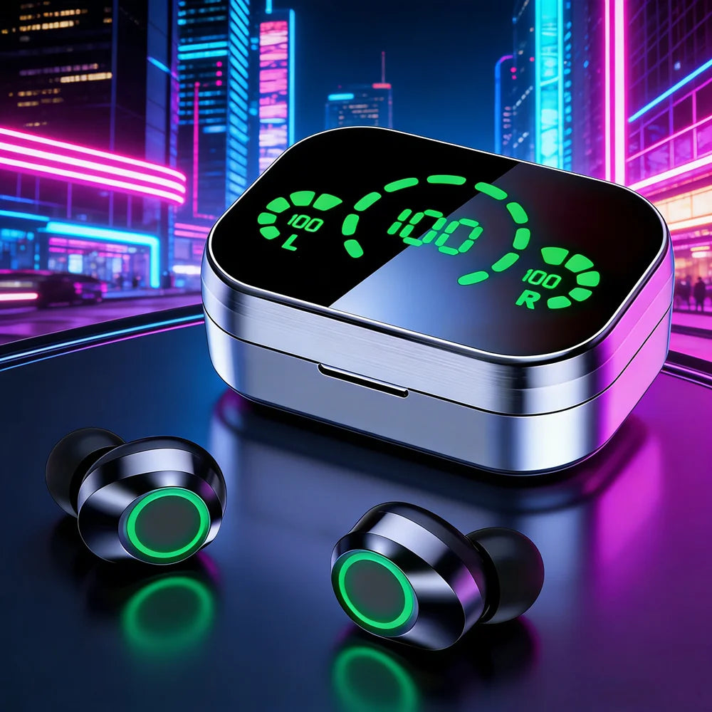 TWS Wireless Bluetooth Headset with Mic – LED Charging Box, Earbuds for Smartphones